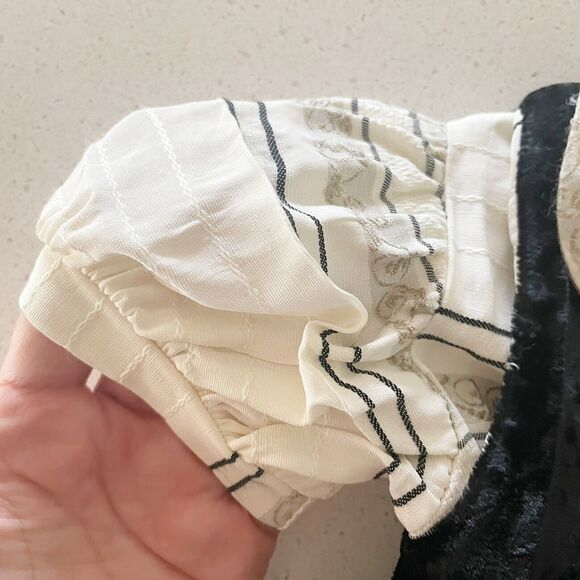 Donna Capozzi Kids 3T Dress Beige Woven Collared Baby Doll Dress Velvet Pinafore - Picture 12 of 14